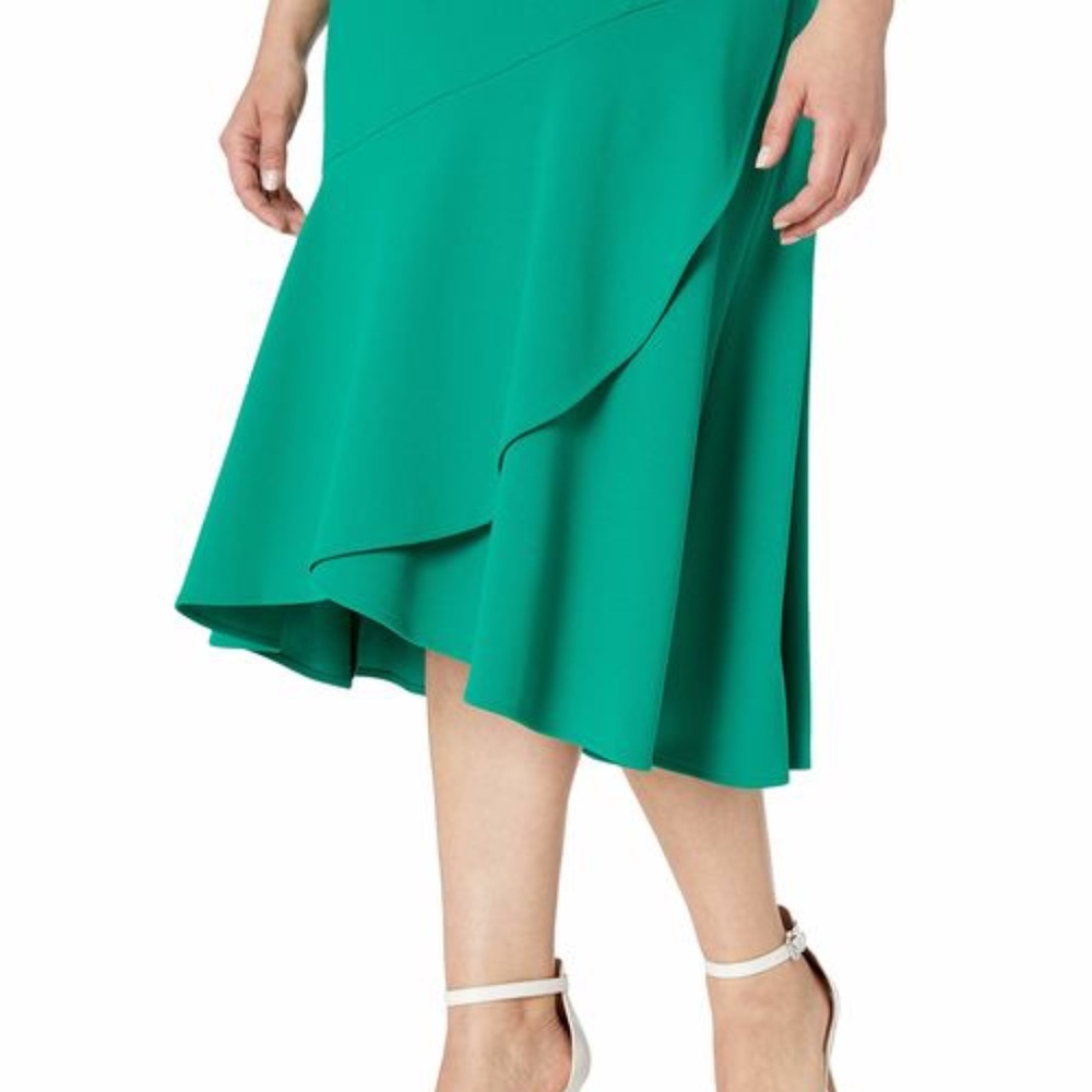 Green Calvin Klein Flounce Flow Midi Sheath Dress - Picture 2 of 6